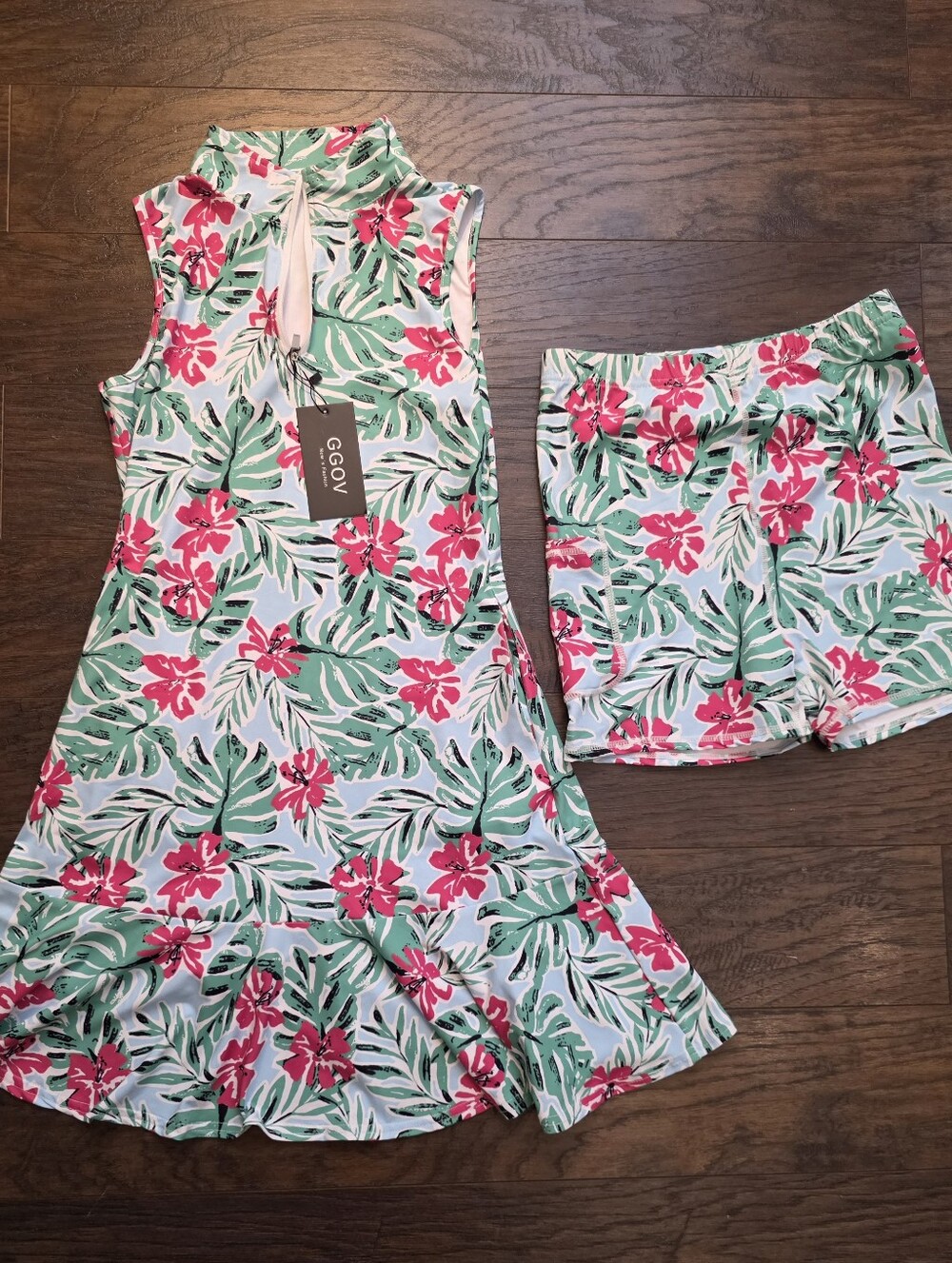 Floral Tropical Sleeveless Mini Dress in Blue, Green, & Pink